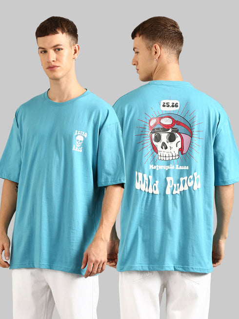 Sky Blue Oversized Puffy Printed T-shirt